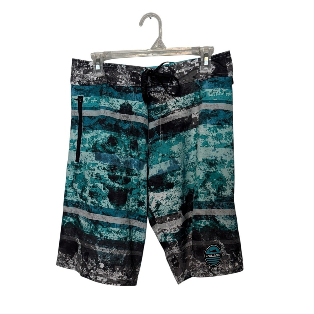 Pelagic Argonaut Board Shorts Mens 30 Teal Black Swim Fishing Surfing Unlined
